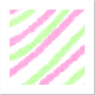 Pink green watercolor lines art Posters and Art